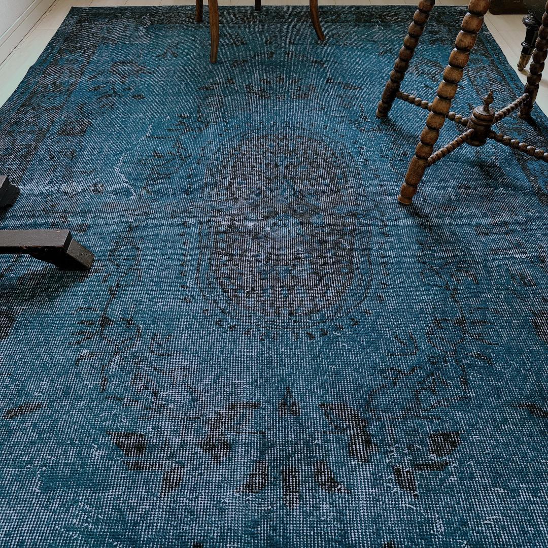 トルコ ヴィンテージラグ A136 超大判 レア ダークネイビー オーバー