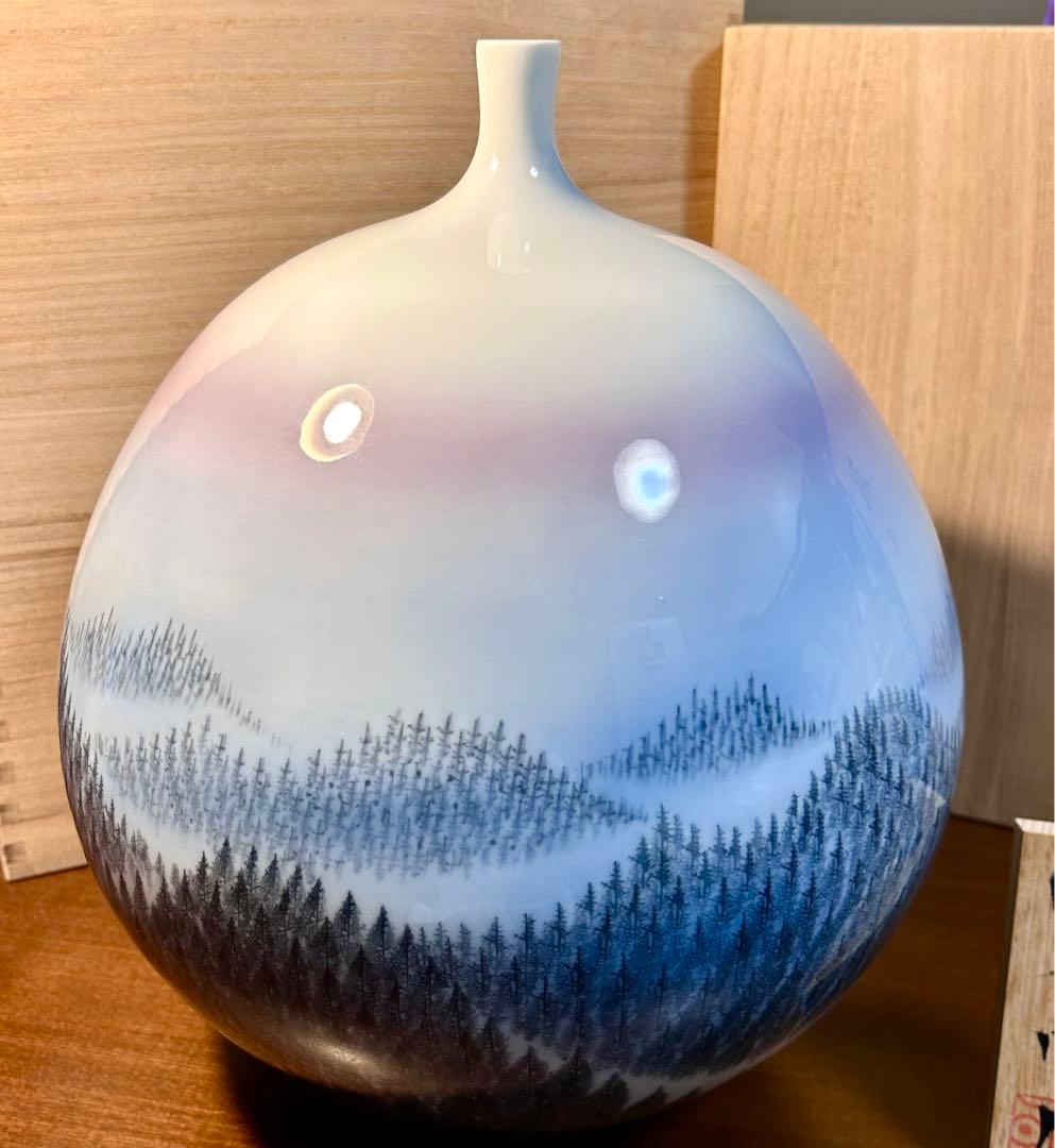 有田焼　藤井朱明作「朝日」　陶芸作家の作品 有田焼 藤井朱明 朝日花瓶 伝統工芸 日本陶芸展 丸兄商社 A1200-3