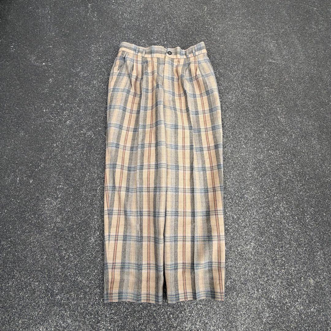 90s vintage wool slacks ツータック チェック ウール 毛 - メルカリ