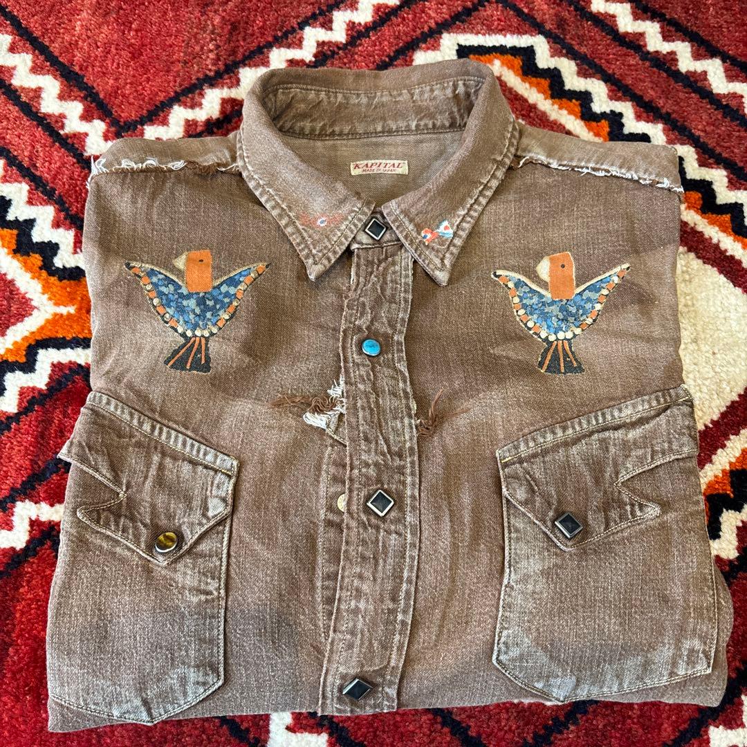 キャピタル KAPITAL ブラウン 鳥刺繍 長袖シャツ - メルカリ