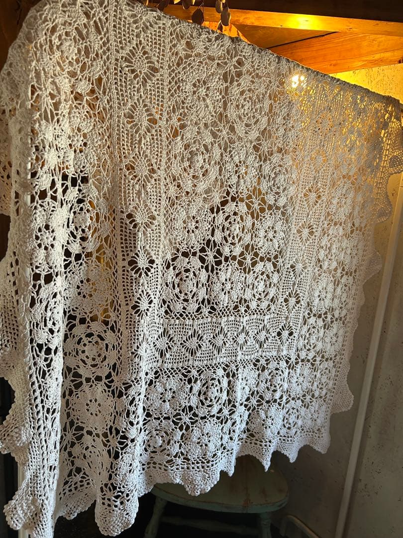 アンティーククロス クロッシェ カーテン クロス クロッシェレース、英国アンティークリネン・テーブルクロス