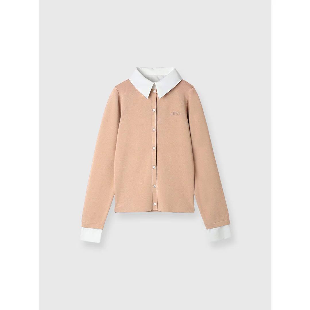 eimy istoire EIMYロゴバイカラーニットカーディガン ベージュ EIMY ISTOIRE（エイミーイストワール）の「EIMYロゴバイカラーニット