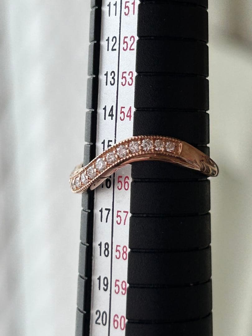 18金 K18PG ダイヤ0.2ct付き カーブリング 2.27g 15号