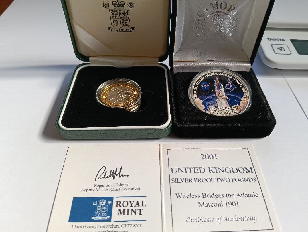 マルコニー大西洋横断無線通信100周年記念銀貨＆コロンビア号追悼記念銀貨 マルコニー大西洋横断無線通信100周年記念銀貨＆コロンビア号追悼記念