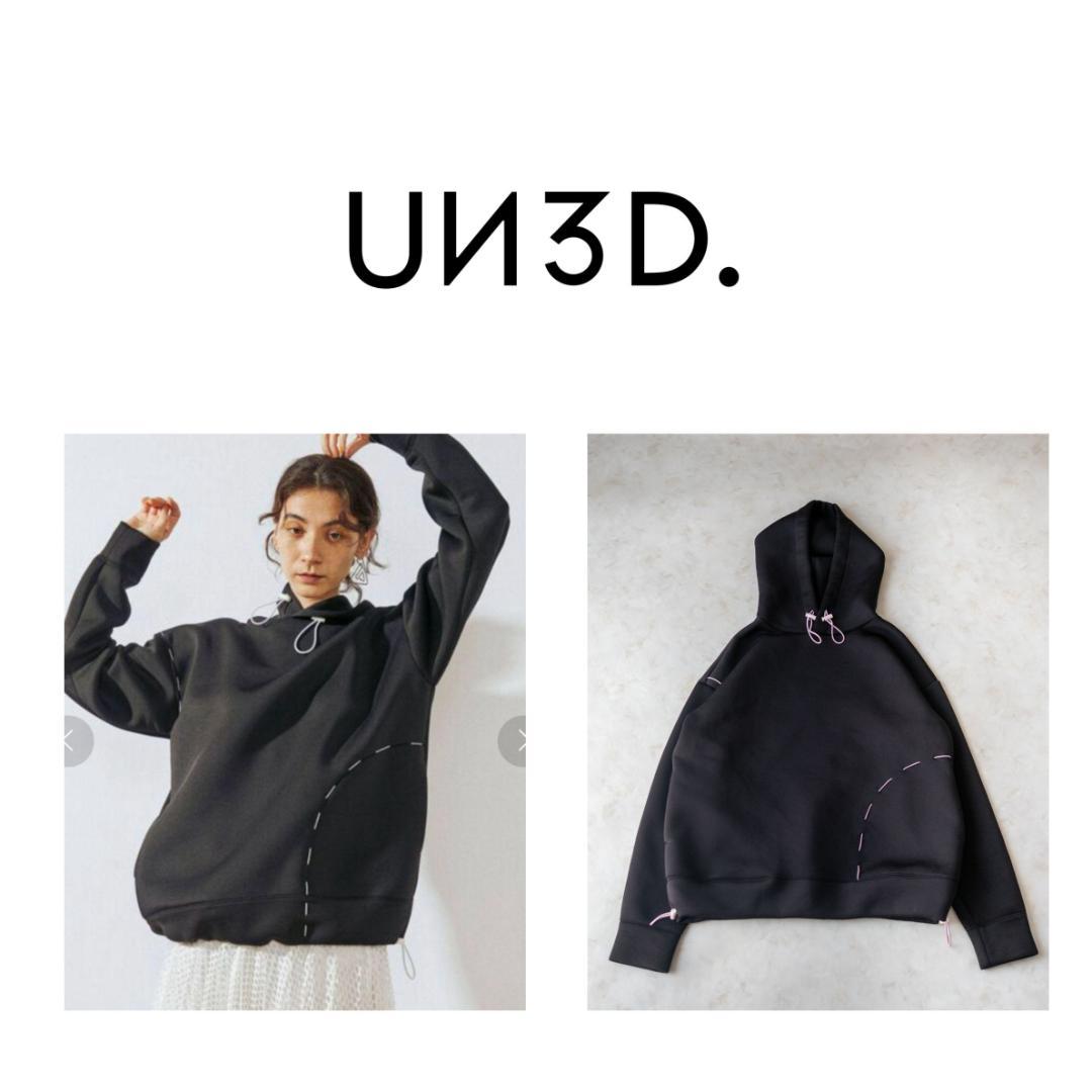 UN3D. ハンドステッチ フーディー パーカー ブラック アンスリード