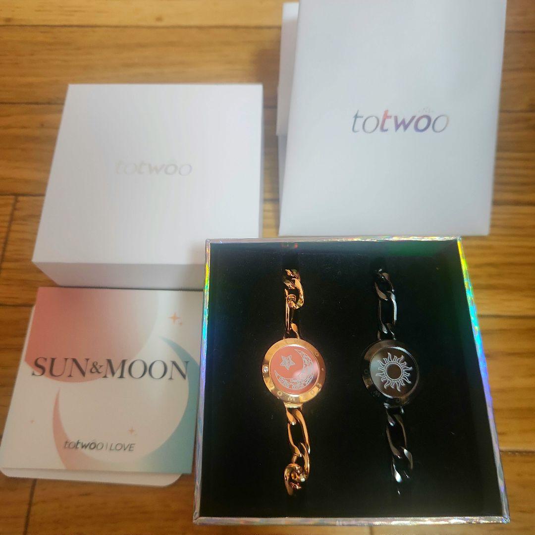 totwoo SUN&MOON ブレスレットボックス付き 太陽と月 タッチブレスレット｜フィガロチェーン｜ブラック＆ローズ