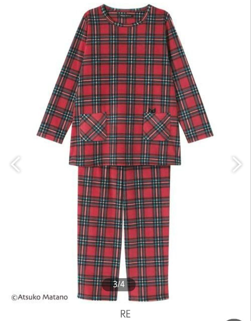 マタノアツコ】未使用 M フリースパジャマ チェック柄 レッド系