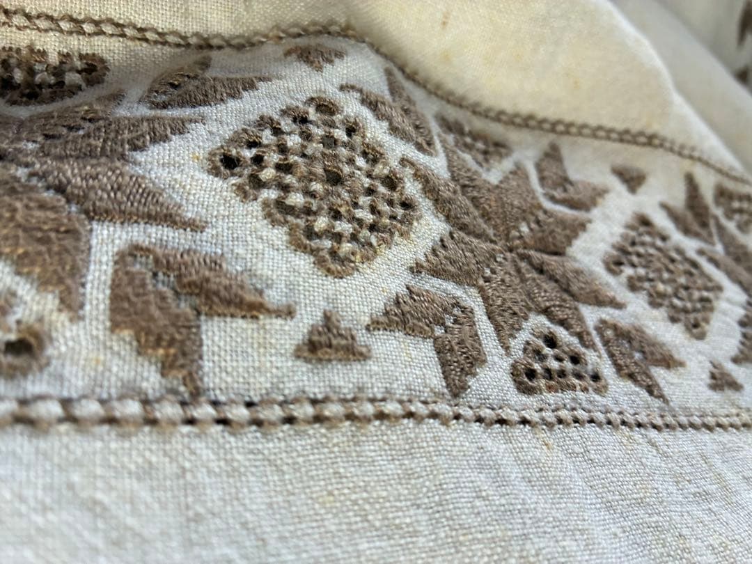 フランス アンティーク 大判カバー テーブル ベッド カバー クロス 刺繍 B