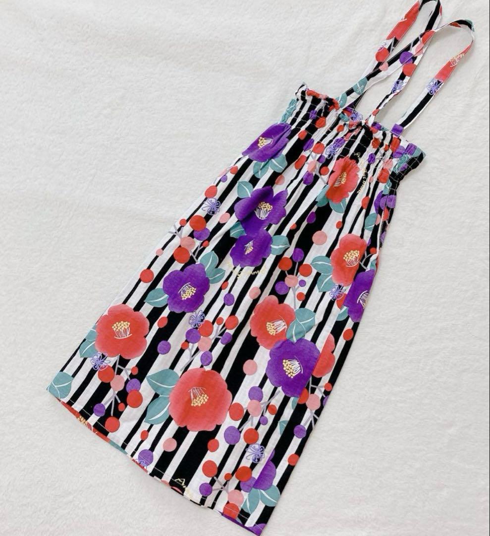 アナスイミニ浴衣120 蝶 花 ストライプ柄 サマードレス 甚平