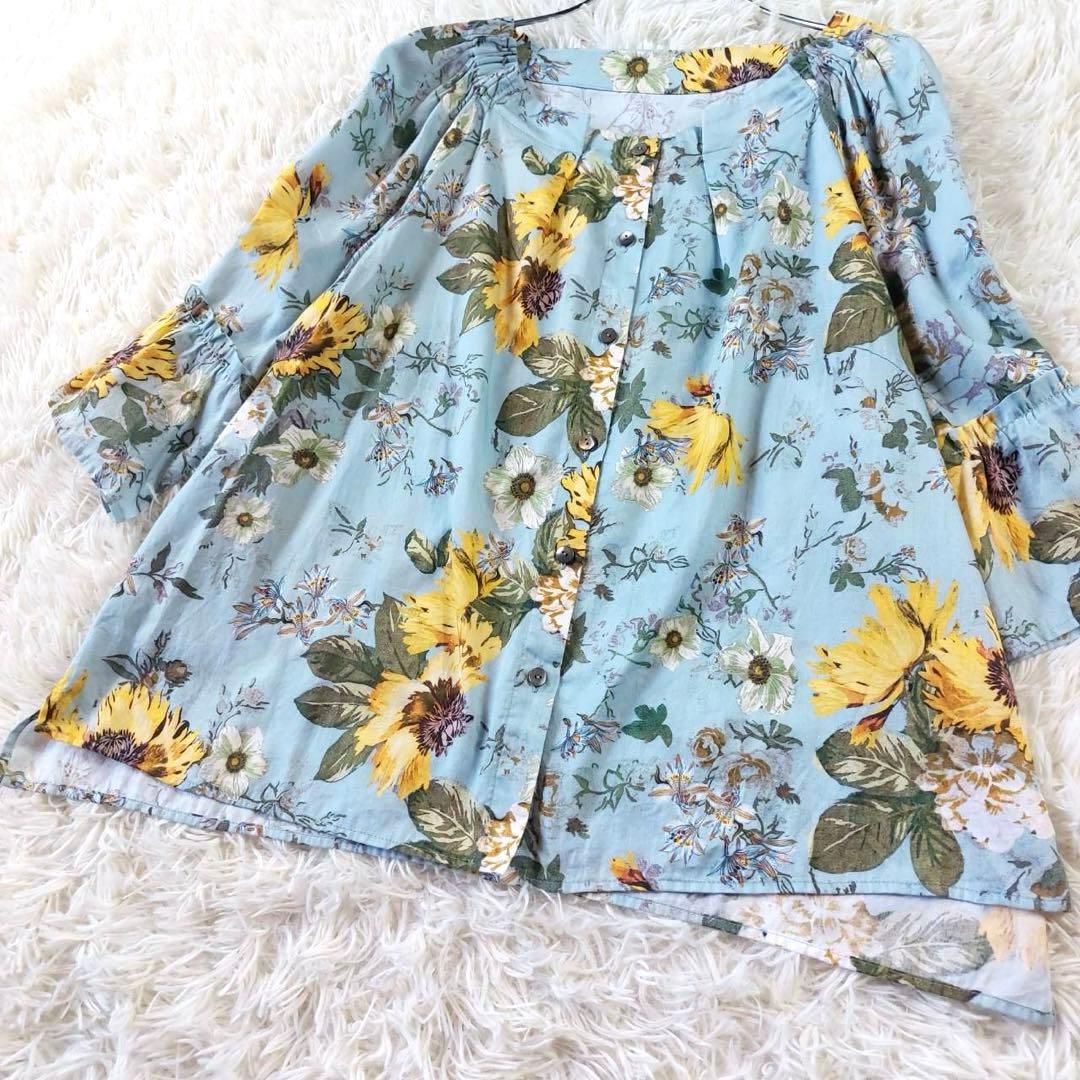 極美品 レリアン 現行タグ 総柄 花柄 シェル 大きいサイズ ブラウス 17