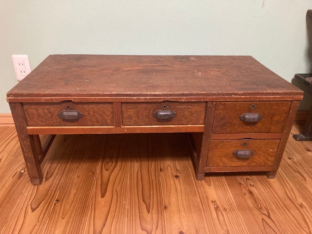 昭和レトロ　木製文机　ローテーブル　16 引出し付き 座机 文机 ローテーブル ヴィンテージ ナチュラル 和骨董