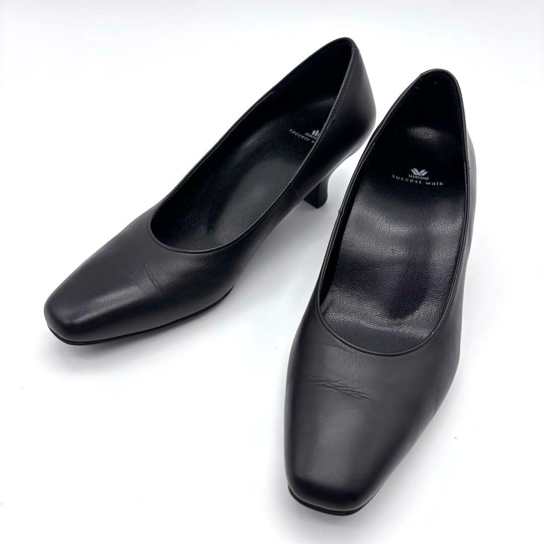 美品】ワコール サクセスウォーク パンプス スクエアトゥ ブラック22.5