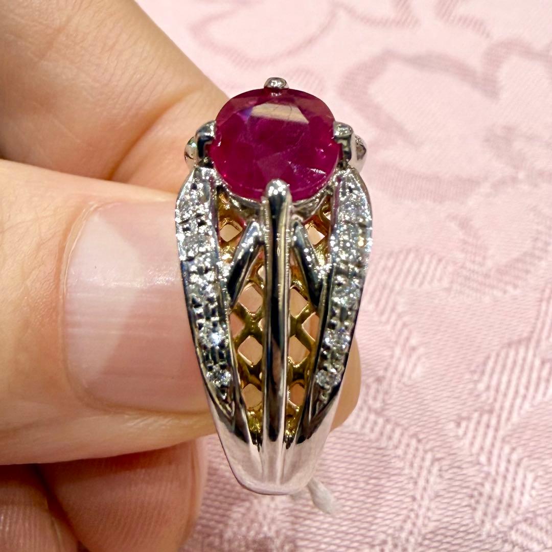 Pt900/K18 ルビー 2.12ct ダイヤモンド 0.20ct リング