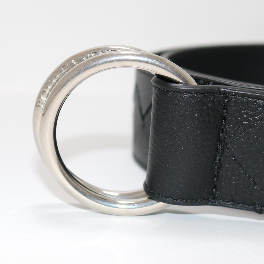 未使用級】ボッテガヴェネタ レザー シボ革 Dリング ベルト 黒 ダブル