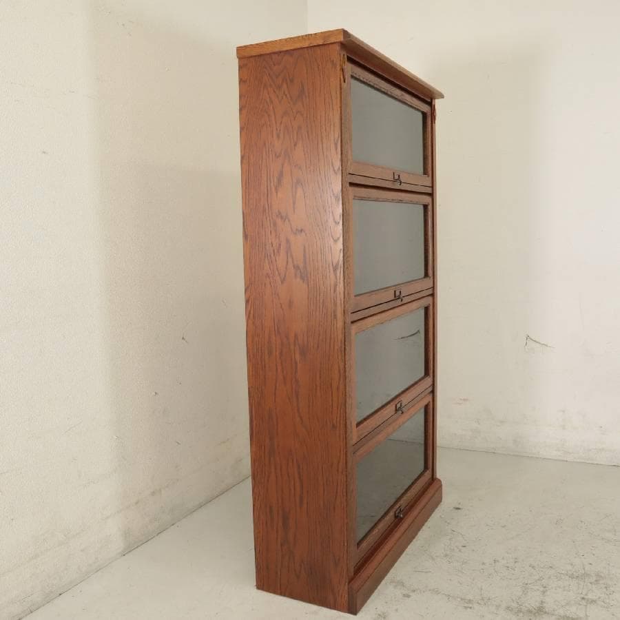 三越ブルージュ 4段フリーラック オーク無垢 ガラスフラップ扉