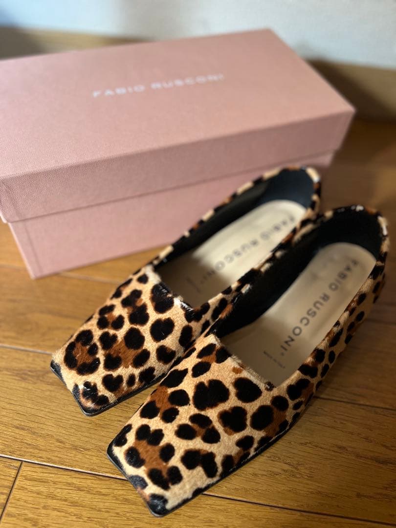 FABIO RUSCONI ヒョウ柄 スクエアトゥパンプス ○ファビオルスコーニ FABIO RUSCONI スクエアトゥアシンメトリー