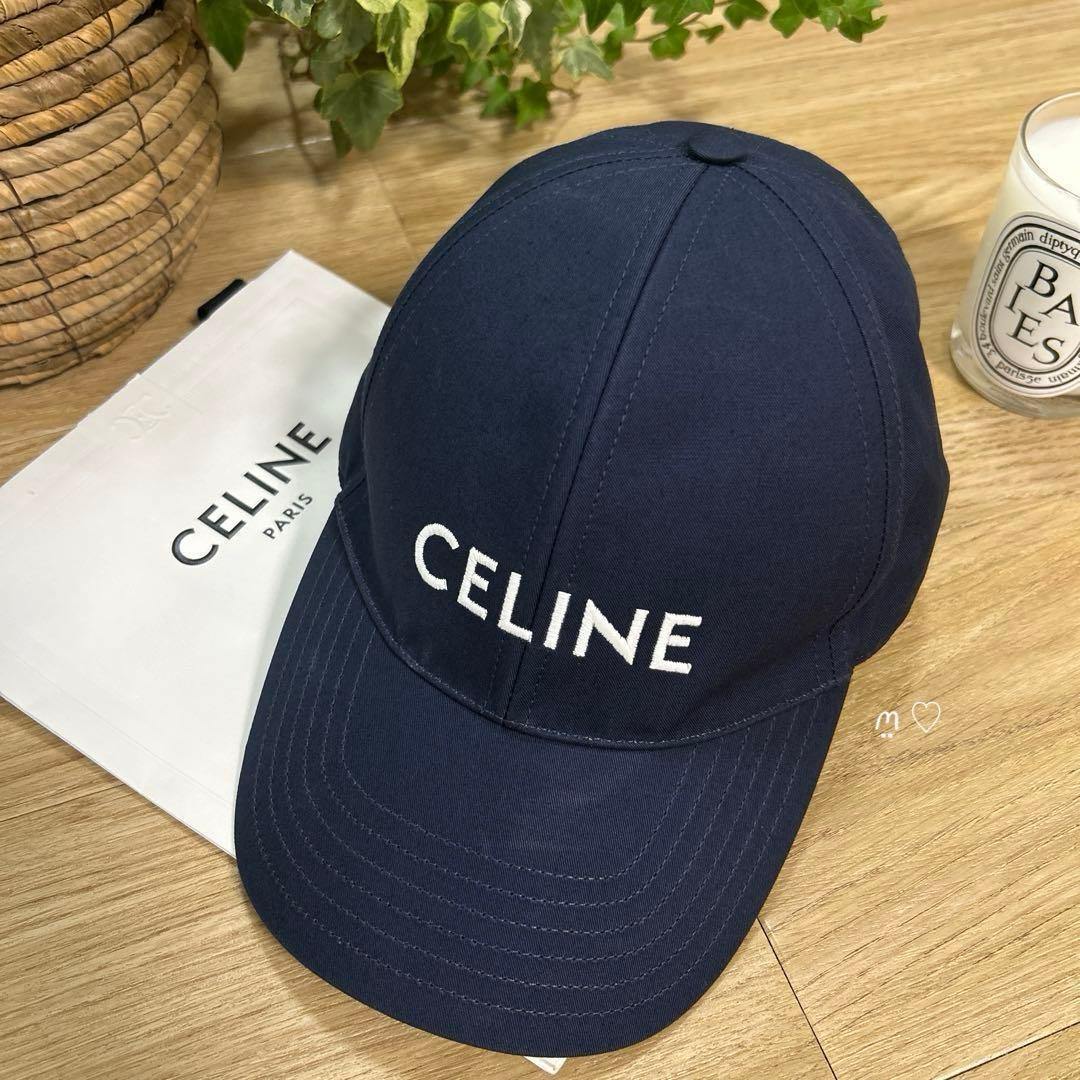 CELINE セリーヌ ベースボールキャップ L ロゴ刺繍 ネイビー 帽子
