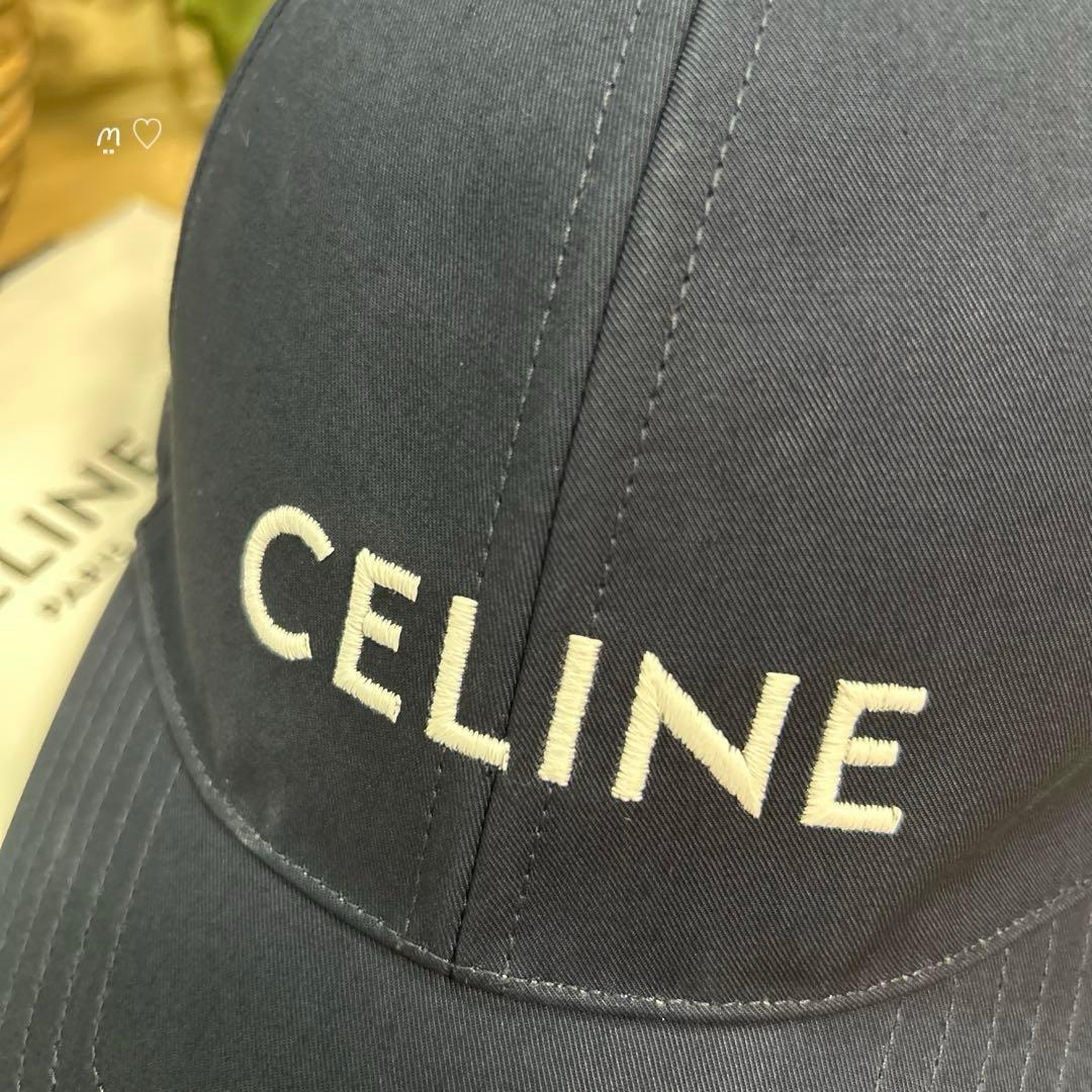 CELINE セリーヌ ベースボールキャップ L ロゴ刺繍 ネイビー 帽子