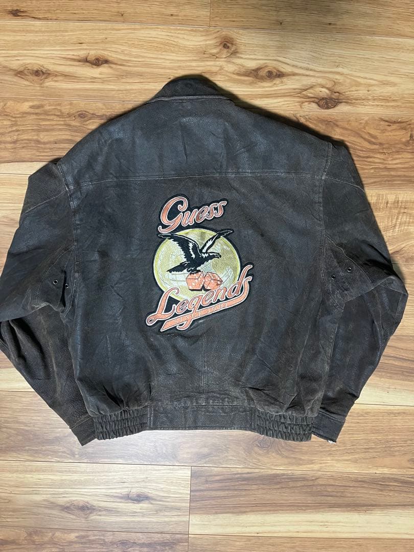 希少】guess leather レザージャケット ヴィンテージ ワッペン