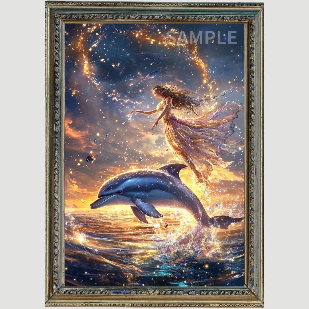 P2934 イルカ ドルフィン 幸福【開運•風水•絵画風・ヒーリングアート