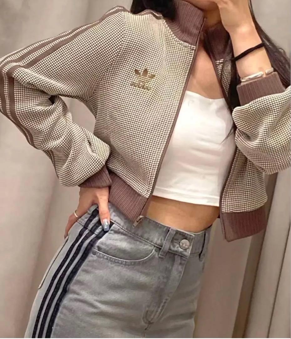 adidas クロップ トラック トップジャージワッフルニット Lサイズ