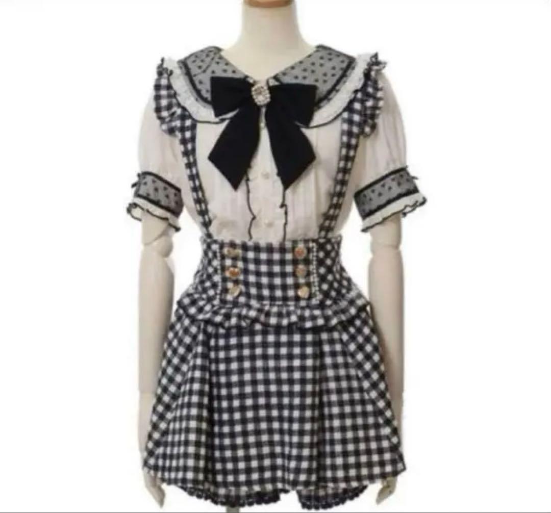 LIZLISA リズリサ ギンガムツイードサスペンダー付きスカパン 黒