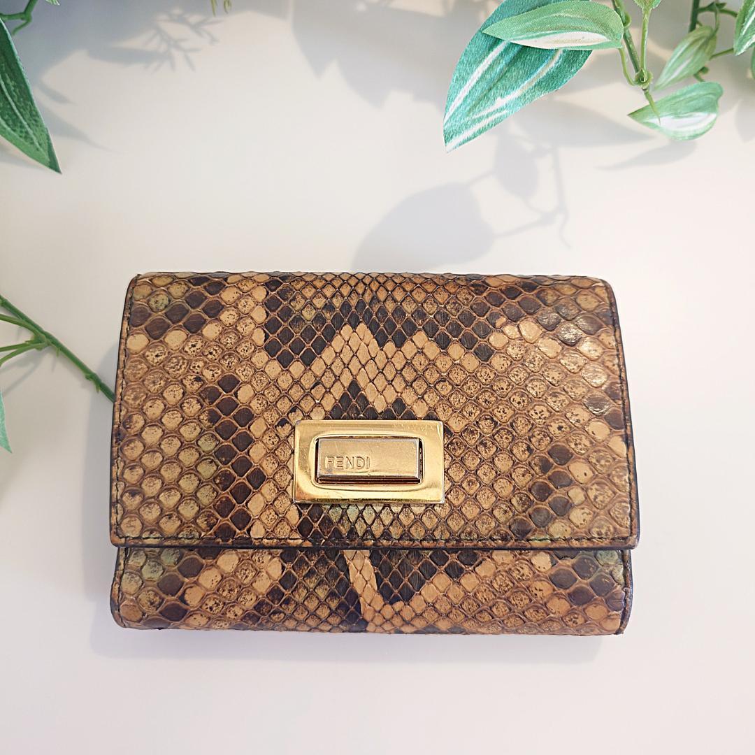 美品】FENDI フェンディ パイソン ピーカブー ターンロック 3つ折り