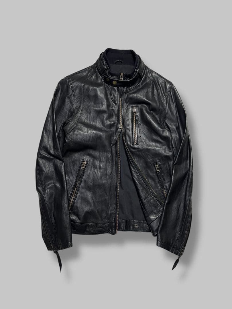 ジャケット・アウター 00s Gloster Black Leather Rider Jacket Men's Rocker Style Black Leather Jacket with Metal Spikes Jacket