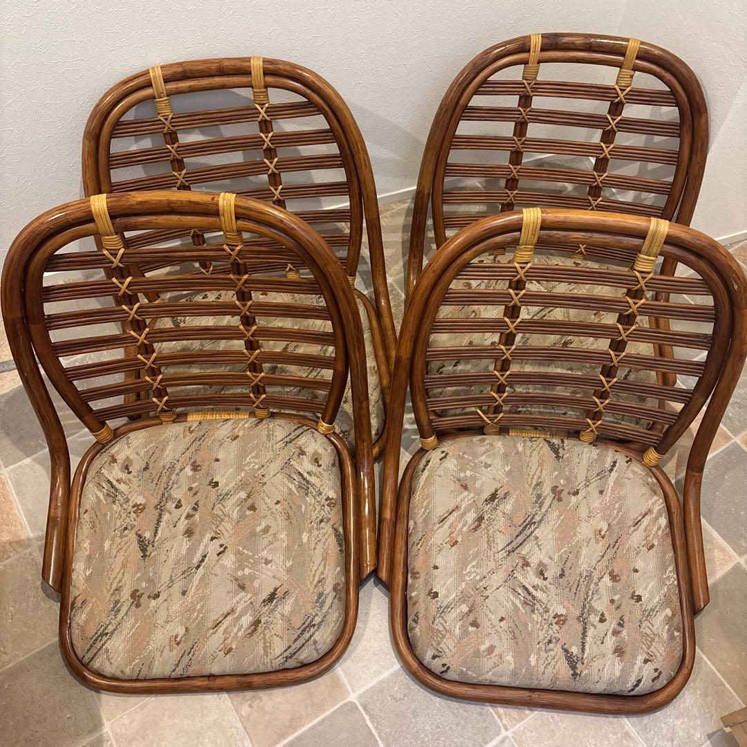 【美品】4脚セット　KAZAMA ラタン製 クッション付き座椅子 楽天市場】和座椅子 木製 4脚セット 「 6221H 」 約39.5×52×43cm