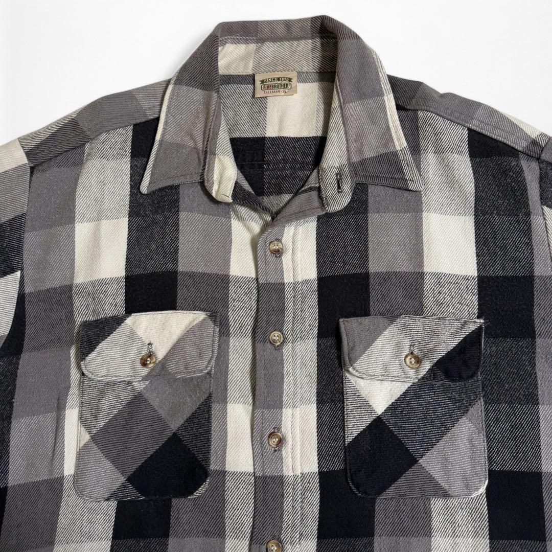 90s FIVE BROTHER 白黒 好配色 ブロックチェック ネルシャツ - メルカリ