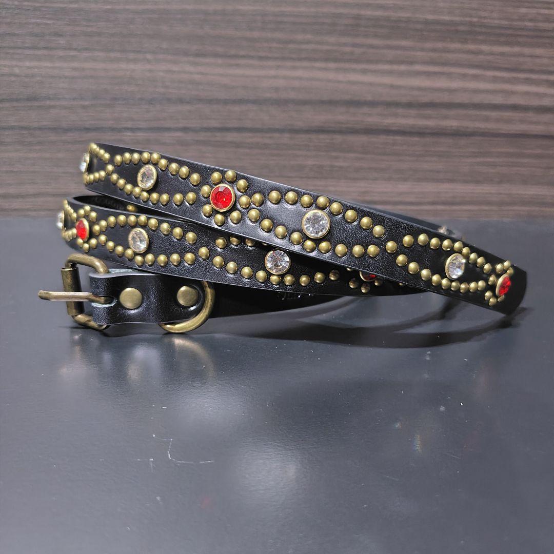 アイ赤□本革レザーフルスタッズナローベルト☆アメカジヴィンテージ