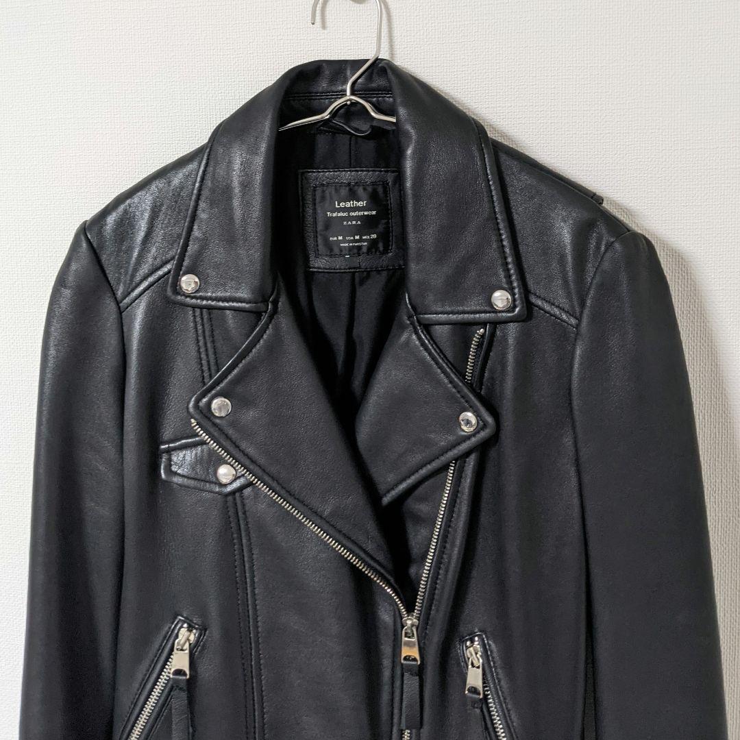 ZARA ザラ 羊革 ラムレザー ベルト ライダースジャケット ダブル