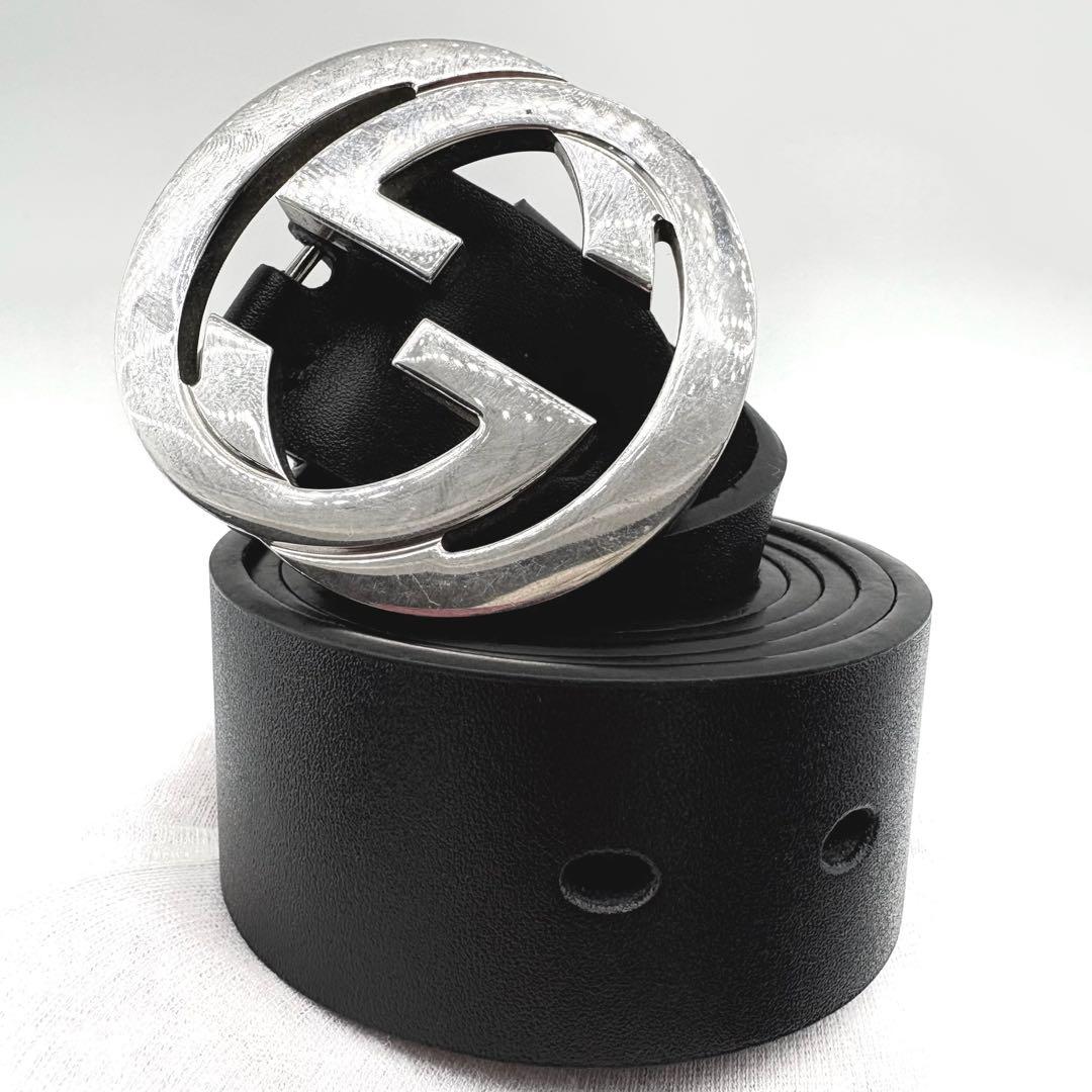 【美品】GUCCI　ベルト　インターロッキング　黒　シルバー　ダブルGG　レザー 楽天市場】グッチ GUCCI ベルト GGレザー グッチシマ インター