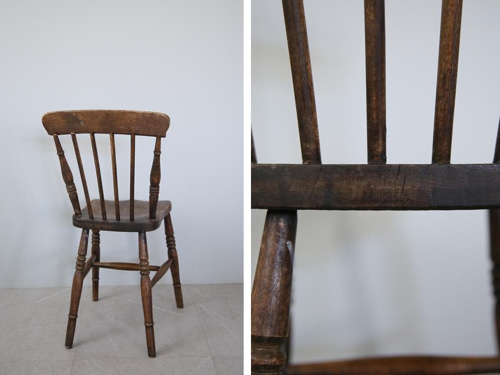 英国アンティーク木製キッチンチェア/ダイニングイス/椅子/飾り棚(89-12-2