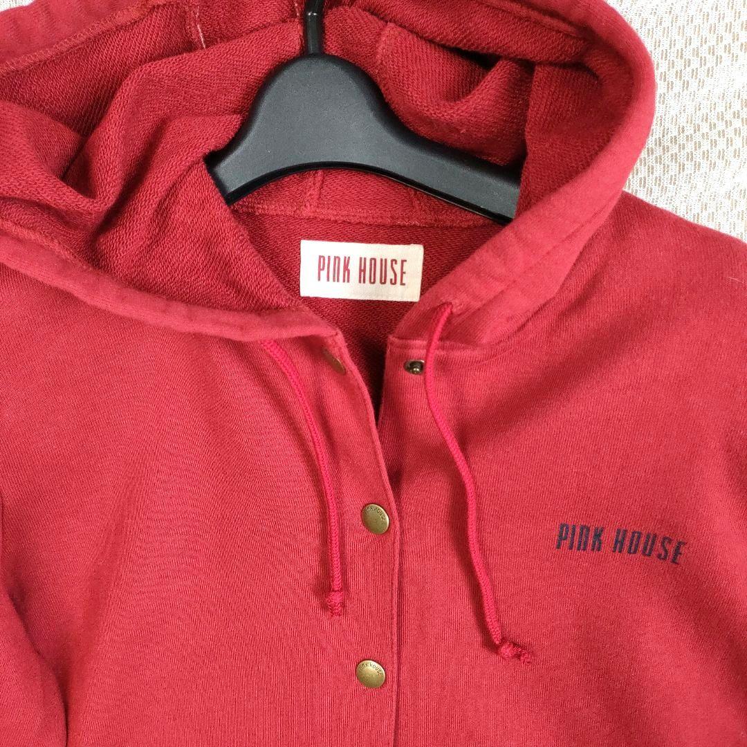 希少】ピンクハウス うさぎワッペン パーカー ギンガムチェック 赤