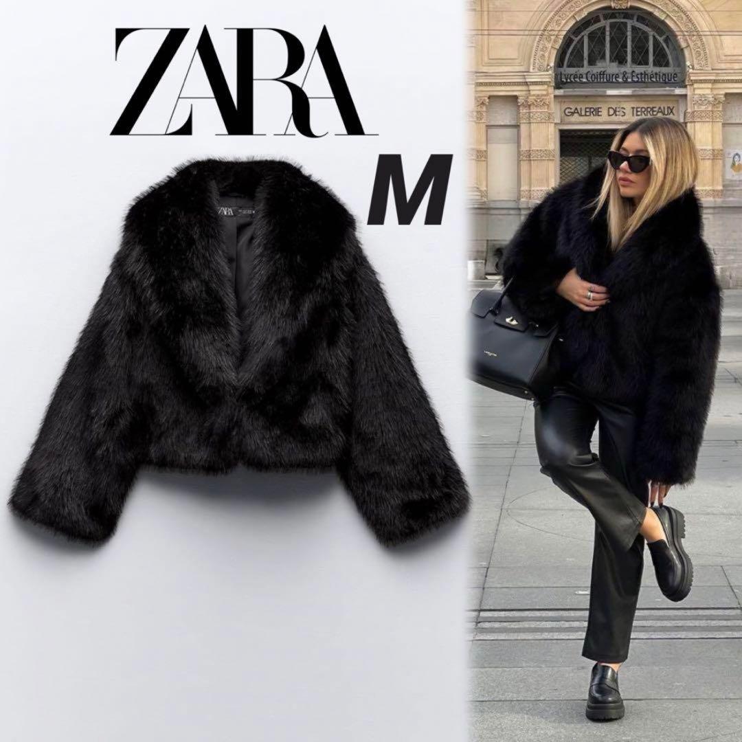 ZARA 黒 ファーコート ファージャケット - メルカリ