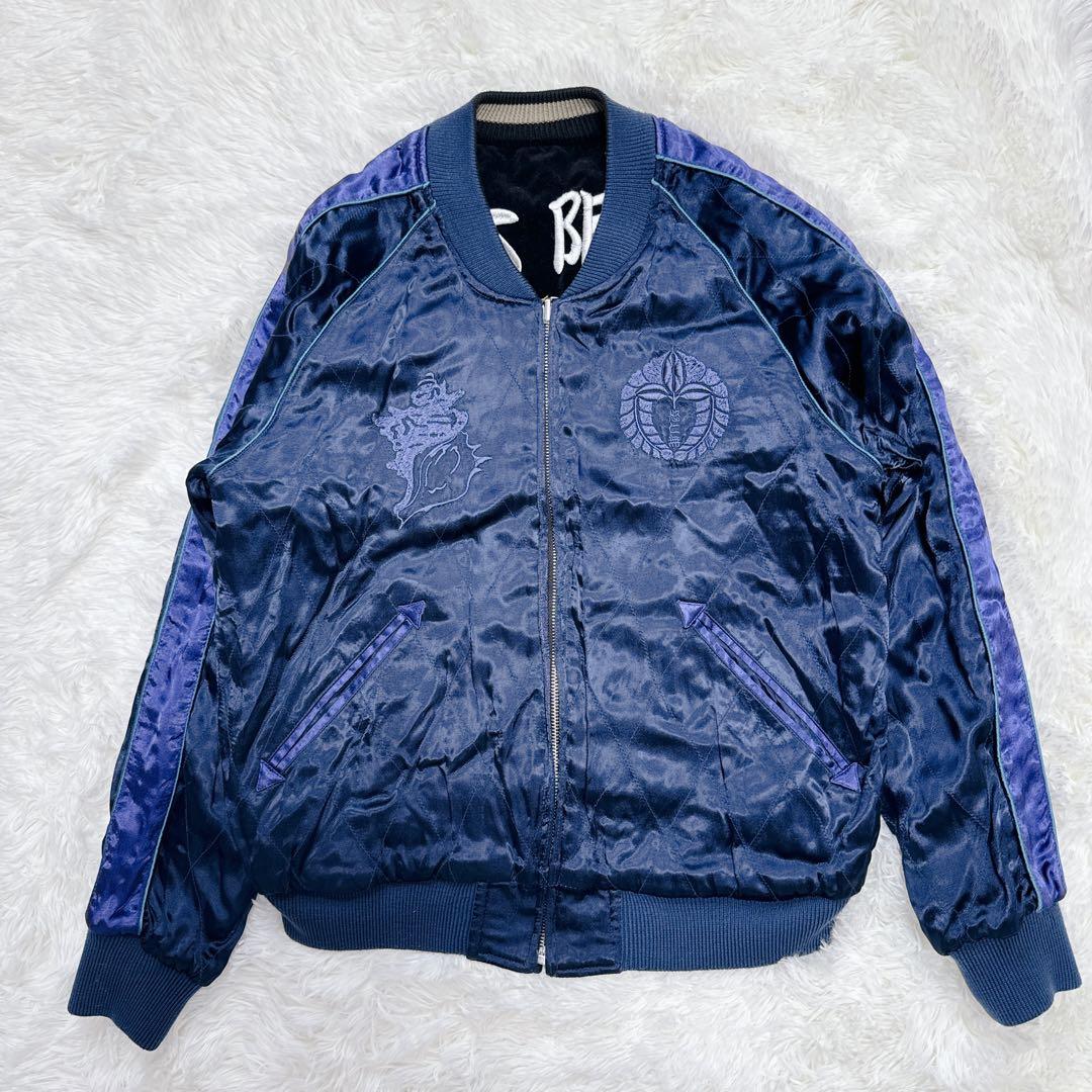 希少】リバーシブル スカジャン 別珍×サテン 孔雀 伊勢海老 大阪 38 M