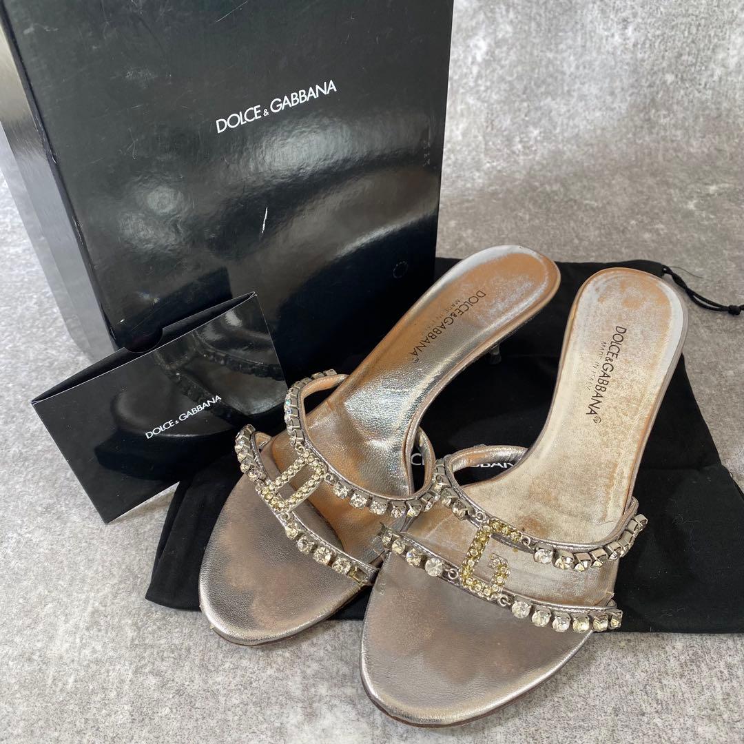 ドルチェアンドガッバーナ　ハイヒール　ビジュークリスタル　ミュール　シルバー ドルチェアンドガッバーナ ハイヒール ビジュークリスタル ミュール