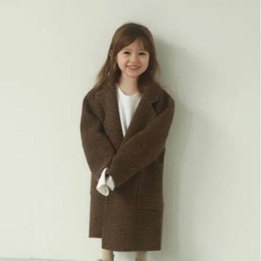 todayfulブラウンチェックロングコート キッズ - メルカリ