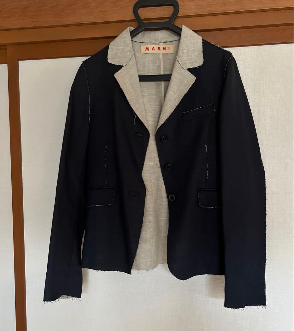 N*s様 マルニ ジャケット リネン メリノウール 42 ディープブルー トロピカルウール製 ベビージャケット、マルニメン