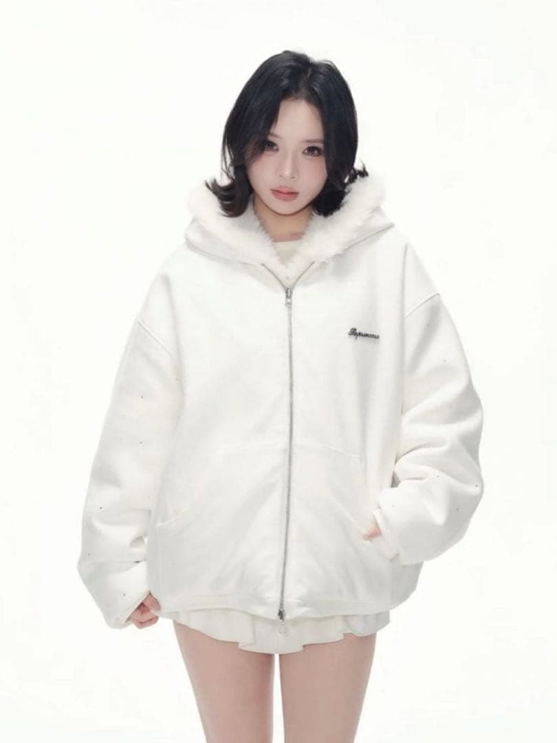 andwang Kirakira 2way fur zip up white - メルカリ