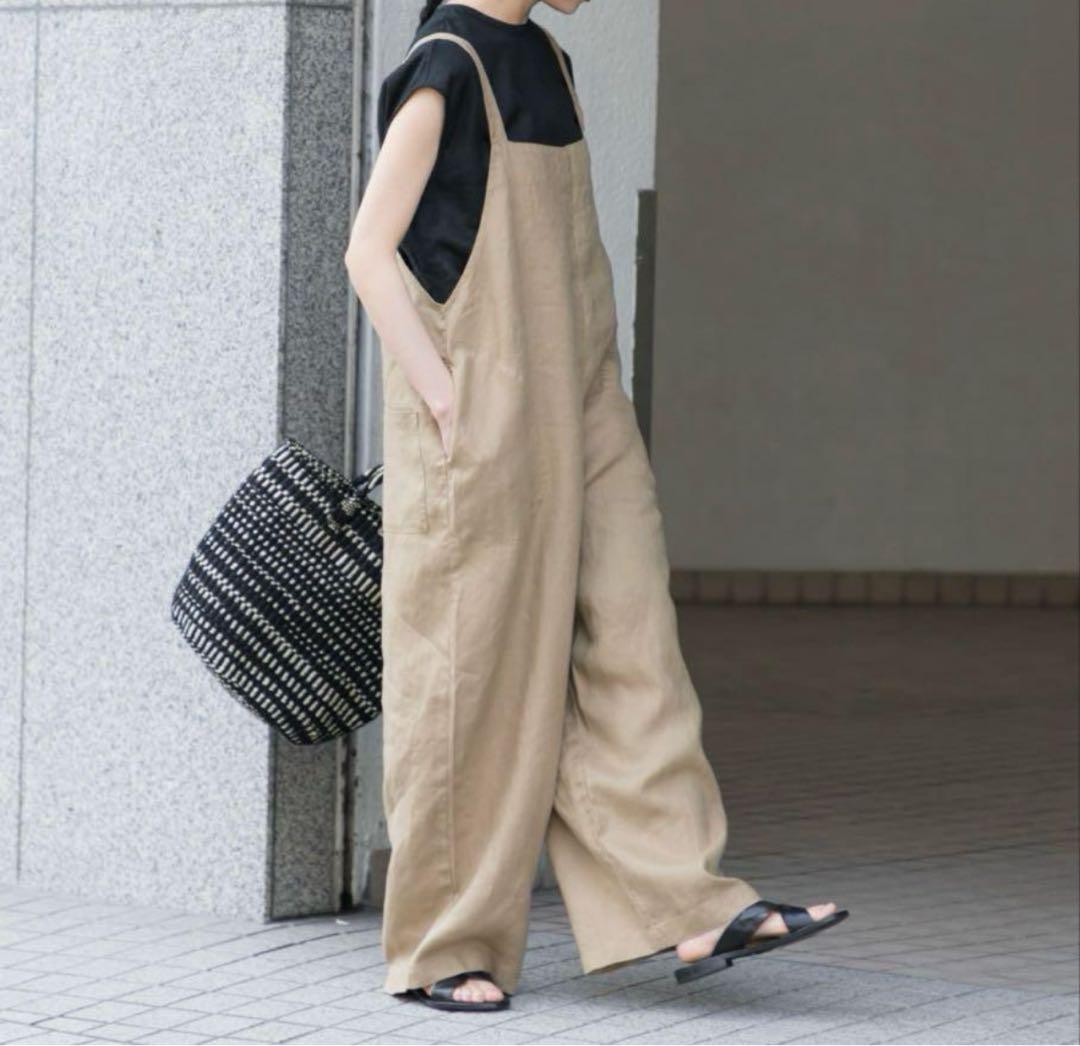 新品タグ付き！かぐれ リネンサロペット　ベージュ かぐれ（カグレ）の「リネンサロペット（サロペット/オーバーオール