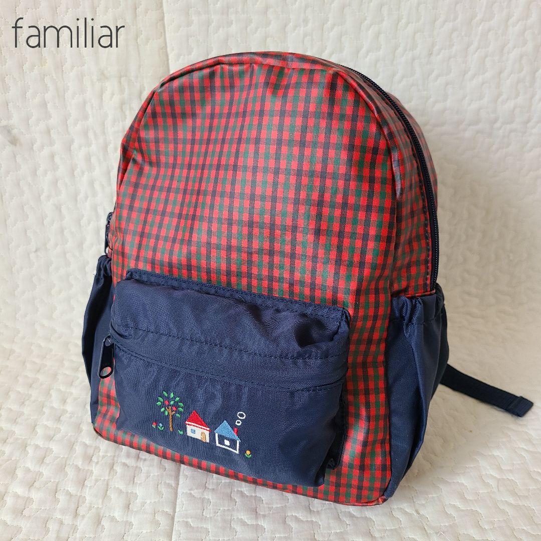 familiar リュック ファミリアチェック レッド ネイビー 刺繍 - メルカリ