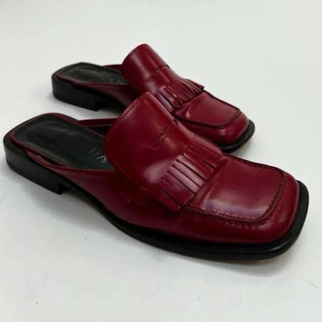 靴 99SS PRADA square toe leather mules red 5%OFF】香港 PRADA レッド 本革 カーフレザー オックスフォード