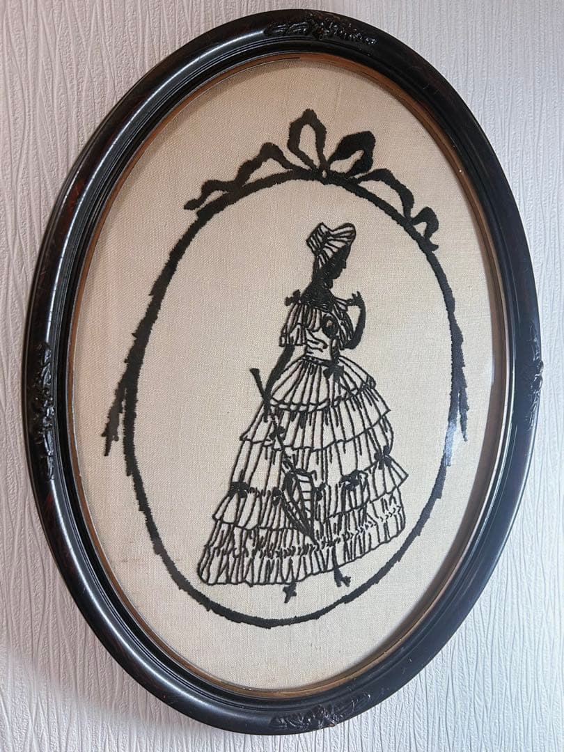 オーバルフレーム　イギリス　ヴィクトリアン シルエット刺繍　アンティーク 17185886210039.jpg