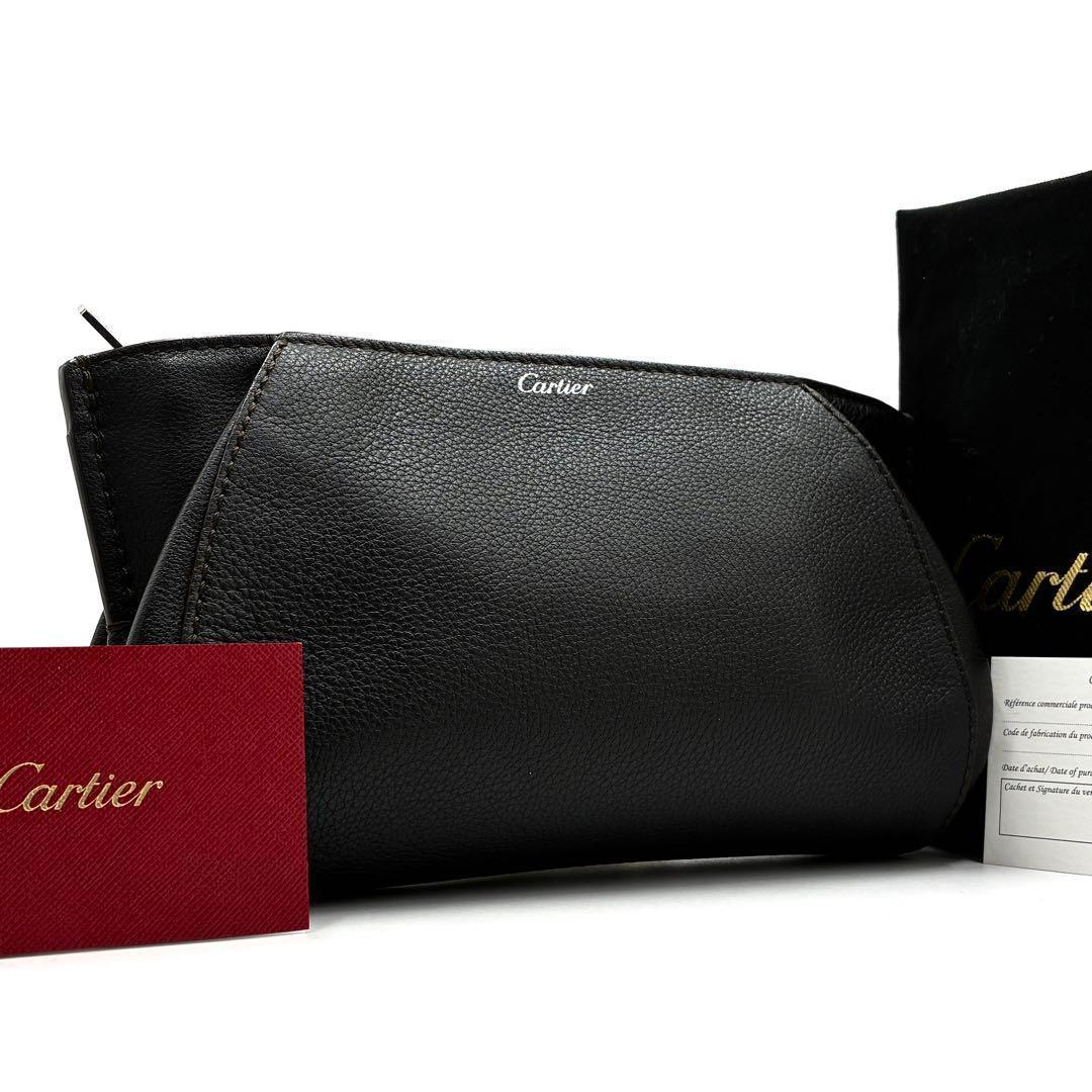 極美品】Cartier カルティエ Cドゥ クラッチバッグ レザーポーチ 黒