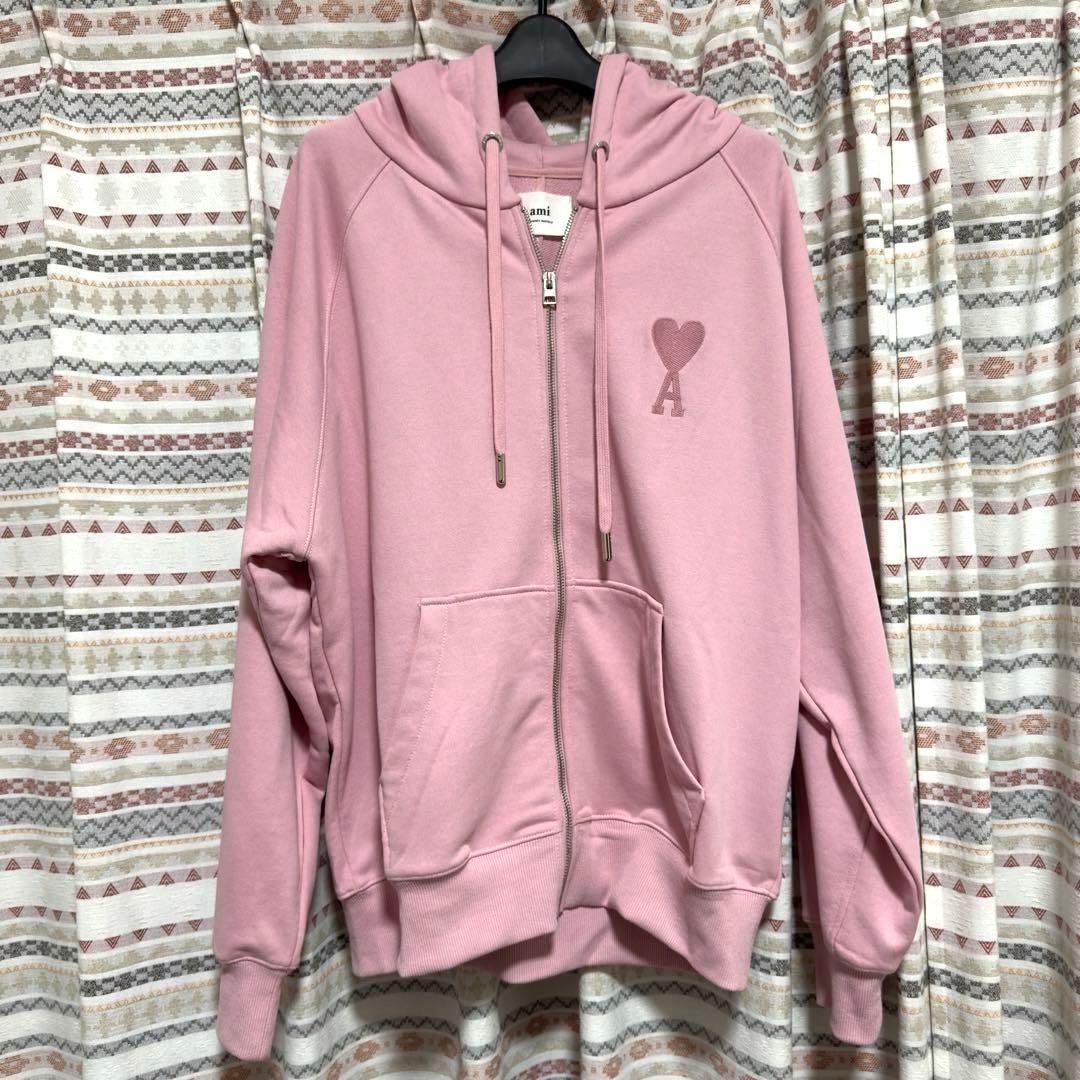 Ami Paris アミパリス ジップパーカー ピンク ハート刺繍 - メルカリ