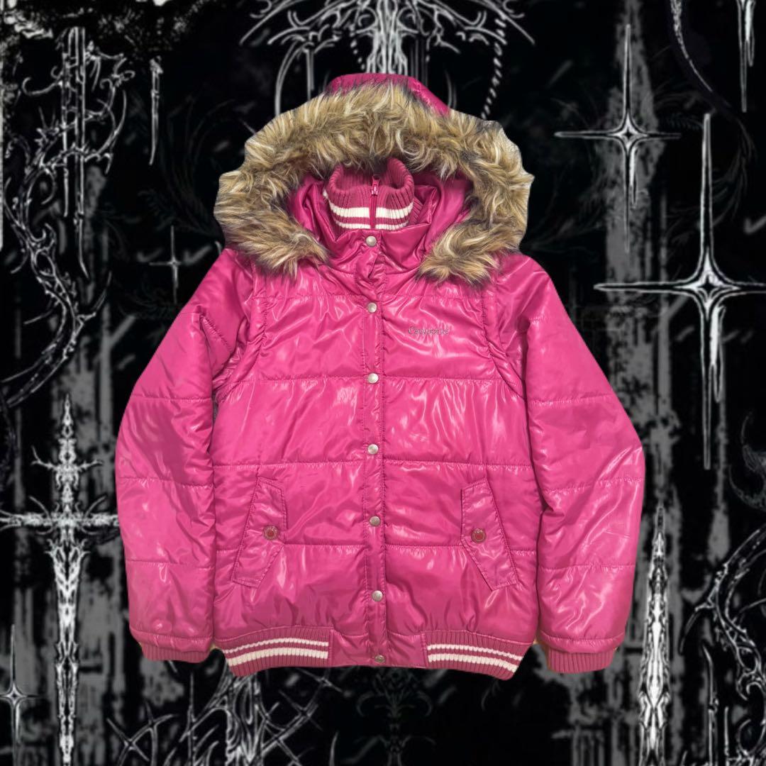 swag 短丈 ファーダウン ピンク Y2K コンバース 希少カラー M 肉厚 DIAVEL tシャツ ふわもこリボン柄ビッグファーダウン/Y2Kビッグファー