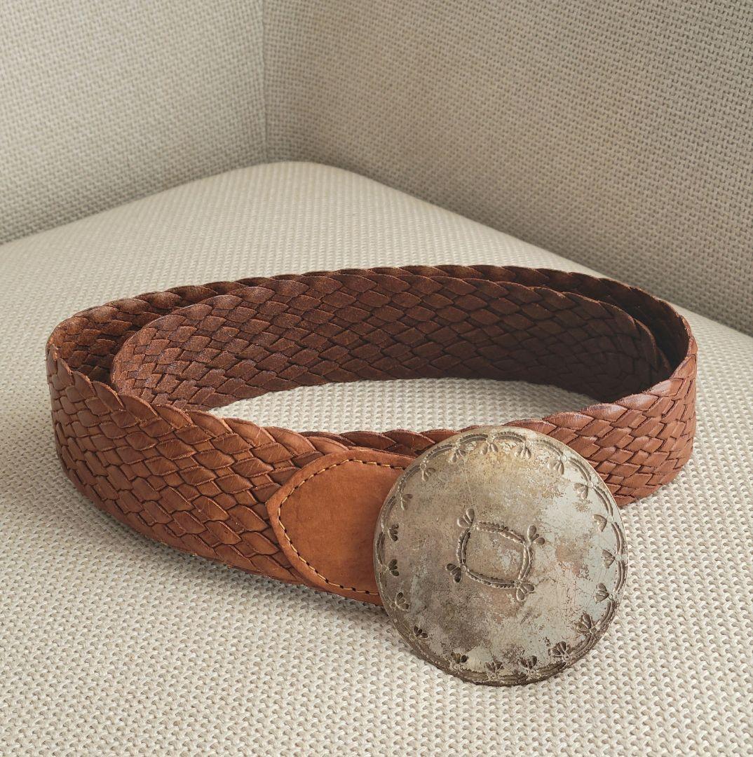 RALPH LAUREN シルバーバックル 本革 メッシュベルトレザー編み込み RALPH LAUREN シルバーバックル 本革 メッシュベルトレザー編み込み