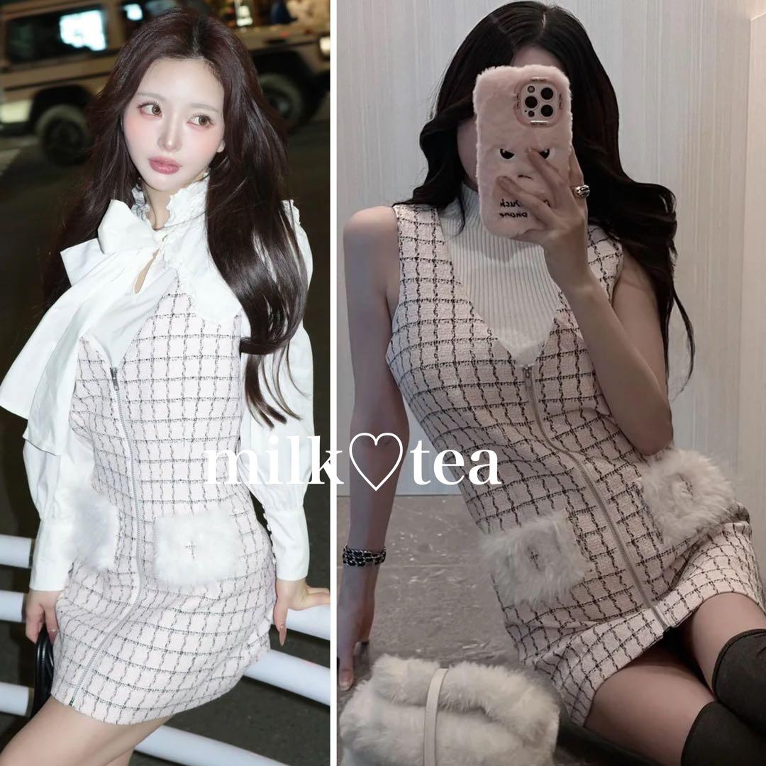 新品タグ付き ダーリッチ フロントファスナーツイードミニワンピース ピンク フロントファスナーツイードミニワンピース – Darich (ダーリッチ)